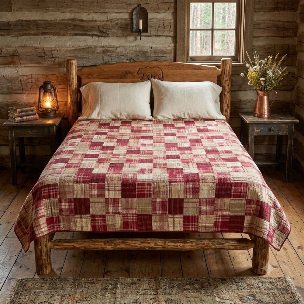 Nautica Plaid Patchwork Quilt Full Size Bedspread Cottagecore Boho